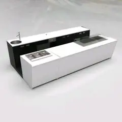 BAR COUNTER AND BACK COUNTER WITH PANORAMA ICE CREAM DISPLAY - MOD. START UP L1000PANORAMA+L3000/SX H951 PL - WITH REFRIGERATED TANK FOR FOOD & BEVERAGE DISPLAY ON THE LEFT - PLEXIGLASS COVER FOR REFRIGERATED TANK - N. 3 CELLS WITH VENTILATED REFRIGERATIO
