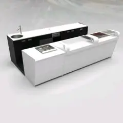 BAR COUNTER AND BACK COUNTER WITH PANORAMA ICE CREAM DISPLAY - MOD. START UP L1000PANORAMA+L2500/SX H1150 - WITH REFRIGERATED TANK FOR FOOD & BEVERAGE DISPLAY ON THE LEFT - N. 1 TRANSPARENT GLASS PROTECTION PALLET FOR REFRIGERATED TANK - N. 1 WHITE GLASS 