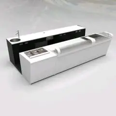 BAR COUNTER AND BACK COUNTER WITH PANORAMA ICE CREAM DISPLAY - MOD. START UP L1000PANORAMA+L3000/SX H1150 - WITH REFRIGERATED TANK FOR FOOD & BEVERAGE DISPLAY ON THE LEFT - N. 1 TRANSPARENT GLASS PROTECTION PALLET FOR REFRIGERATED TANK - N. 1 WHITE GLASS 