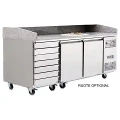 REFRIGERATED PIZZA COUNTER - STAINLESS STEEL - Mod. EPF3480GR - ENERGY CLASS A - VENTILATED COOLING - N. 2 DOORS - N. 7 AMBIENT DRAWERS cm 60x40 - TEMPERATURE -2°/+8°C - Dim. cm. L 201 x D 80 x h 100/160 - CE APPROVED