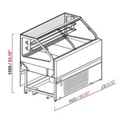 PASTRY SNACK DISPLAY COUNTER - WITHOUT STORGE - WITH REFRIGERATED SHELVES - FINISHING PANELS NOT INCLUDED - MOD. SAM80 VAD H 1350 - HIGH FLAT GLASS FRONT - VENTILATED COOLING - SINGLE PHASE V 230/50HZ - BUILT-IN CONDENSING UNIT - HEIGHT cm 135