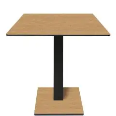 Table with square top - urban teak finish - Black column - Model 225-HPQ-403 - with base H 73 cm