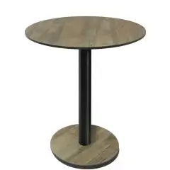 Table with round top - blue wood finish - Black column - Model 227-HPR-403 - with base H 73 cm