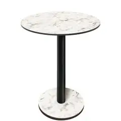 Table with round top - karara white finish - Black column - Model 227-HPR-403 - with base H 73 cm