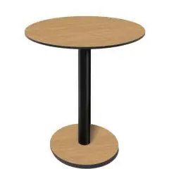 Table with round top - urban teak finish - Black column - Model 227-HPR-403 - with base H 73 cm