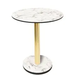 Table with round top - karara white finish - Brass-plated column - Model 329-HPR-408 - with base H 73 cm