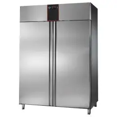 UPRIGHT FRIDGE - STAINLESS STEEL AISI 304 - Mod CH14RMMTN - GASTRONORM 2/1 - CAPACITY 1400 L - 2 DOORS - VENTILATION COOLING - TEMPERATURE 0 ° + 10 ° C - Dim L 142 x D 80 x h 210 cm