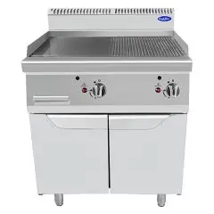 GAS GRIDDLE WITH 1/2 SMOOTH 1/2 GROOVED STAINLESS STEEL PLATE - Mod. CV7I8IHF - AMBIENT CUPBOARD WITH HINGED DOORS - Power kW 14 - Dimensions cm L 80 x D 70 X H 108,5 - CE approved