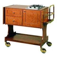 FLAMBE CART - MOD CL275 - Monocoque birch plywood structure - Stainless steel cooking surface - Gas cylinder compartment