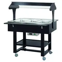 HOT BAIN-MARIE TROLLEY - MOD. CL2774 - Plywood birch structure - Temperature +30°/+90°C - Plexiglass dome - Capacity N° 3 GN 1/1 H 15 cm - Power supply 230V/1/50Hz - Dimensions cm L 111 x D 112 x H 141