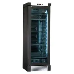 WINE DISPLAY COOLER - Mod ENY 420 N BLACK - STATIC - TEMPERATURE °C +4/+18 - N. 1 GLASS DOOR - BLACK ASH WOOD STRUCTURE - GROSS CAPACITY Lt. 382 - NET CAPACITY Lt. 342 - POWER W 230 - POWER SUPPLY 220/50Hz SINGLE PHASE - DIMENSIONS cm L 65,5 x D 63,5 x H 
