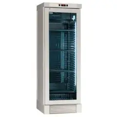 WINE DISPLAY COOLER - Mod ENY 420 N WHITE - STATIC - TEMPERATURE °C +4/+18 - N. 1 GLASS DOOR - BLEACHED ASH WOOD STRUCTURE - GROSS CAPACITY Lt. 382 - NET CAPACITY Lt. 342 - POWER W 230 - POWER SUPPLY 220/50Hz SINGLE PHASE - DIMENSIONS cm L 65,5 x D 63,5 x