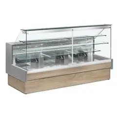 STATIC REFRIGERATED FOOD COUNTER FOR PASTRY - MOD. COLORADO VR - DISPLAY TOP WITH SLIDING CHEST OF DRAWERS - STRAIGHT FRONT GLASS THAT CAN BE OPENED WITH A COMPASS - TEMPERATURE +4/+6 &deg;C - DISPLAY TOP: 82 cm