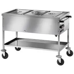 HOT BAIN MARIE TROLLEY - MOD. TD - Stainless steel construction - Double-panelled well with tap - Adjustable thermostat +30°/+90°C - Single phase V230 50/60 Hz