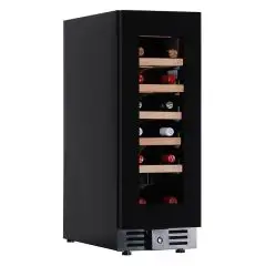 WINE DISPLAY COOLER - Mod EY 20 I1VD NL - Ventilated - Temperature +2°/+20°C - 1 glass door - Structure in black painted sheet metal - Gross capacity 60 lt - Power 65 W - Power supply 220/50Hz single-phase - Dimensions cm L 29,5 x D 57,3 x H 82