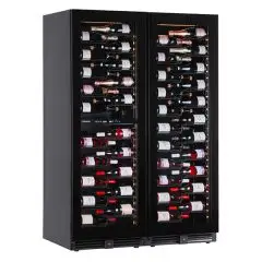 WINE DISPLAY COOLER - Mod EY355I3VD NL - VENTILATED - TEMPERATURE +2°/+20°C / +2°/+12°C / +12°/+20°C - 2 GLASS DOORS - BLACK LACQUERED SHEET METAL STRUCTURE - GROSS CAPACITY Lt. 872 - POWER 260 W - POWER SUPPLY 220/50Hz SINGLE-PHASE - DIMENSIONS cm L 119 