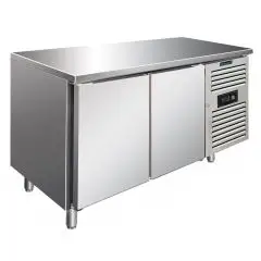 REFRIGERATED TABLE - AISI 304 STAINLESS STEEL - VENTILATED COOLING - Mod CXF2100BT - GASTRONORM 1/1 (cm 53 x 32,5) - N 2 DOORS - CAPACITY Lt 313,5 - TEMPERATURE -18°/-22°C - Dim cm. L 136 x D 70 x h 86