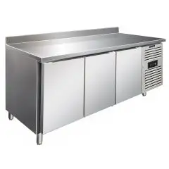 REFRIGERATED TABLE WITH UPSTAND - AISI 304 STAINLESS STEEL - VENTILATED COOLING - Mod CXF3200TN - GASTRONORM 1/1 (cm 53 x 32,5) - N 3 DOORS - CAPACITY Lt 358 - TEMPERATURE -2°/+8°C - Dim cm L 179,5 x D 70 x h 96