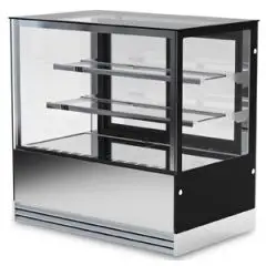 REFRIGERATED DISPLAY COUNTER - SUITABLE FOR BAKERY PRODUCTS - Mod LUX 2 RUZ - Ventilated cooling - Straight front glass - N. 2 shelves - Temperature +2°/+10 °C - Single-phase power supply - CE Standard