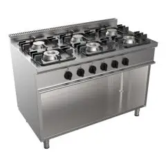 GAS COOKER, FREE-STANDING, 6-BURNERS - MOD. G7NURG6DC3M3G - Open cupboard - With pilot light - Power kW 36 - Dimensions: cm L 120 x D 70 x H 85 - CE approved