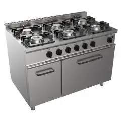 GAS COOKER, FREE-STANDING, 6-BURNERS - MOD. G7NURG6FN3M3G - With pilot light - Gas oven, static GN 2/1 cm L 68,5 x D 53 x 35 H - Cupboard with hinged door - Total power kW 43,9 - Dimensions: cm L 120 x D 70 x H 85 - CE approved