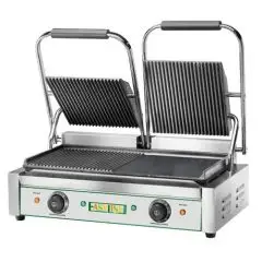 CAST IRON GRIDDLE - ELECTRIC - Mod EG/03M - Double grooved and smooth plate - Cooking surface cm L 47,5 x D 23 - Power 3600 W - Single-phase power supply 220-240V/1/50-60Hz - CE standard