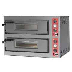 ELECTRIC MECHANICAL PIZZA OVEN - Model BIG 12 - N. 2 chambers - Refractory stone base or Fully refractory chamber - Chamber dimensions cm L 70 x D 105 x 15 H - N. of pizzas 6 + 6 (Ø 30/34 cm) - Power 14,60 kW - CE Standard