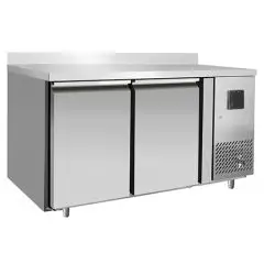 REFRIGERATED TABLE WITH UPSTAND - STAINLESS STEEL - VENTILATED COOLING - Mod. FQG4533GRA - Gastronorm 1/1 (cm 53 x 32,5) - N. 2 DOORS - CAPACITY L 280 - TEMPERATURE 0°/+8°C - Dim. cm. L 136 x D 70 x h 95 - CE approved