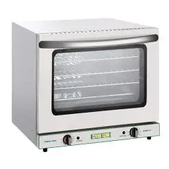 ELECTRIC CONVECTION OVEN - Mod FD66 - For gastronomy, bakery, and pastry - Stainless steel structure - Capacity for 4 trays 45x33 cm - Power 2800 W - Single-phase power supply - Dimensions cm L 58 x D 57 x H 51