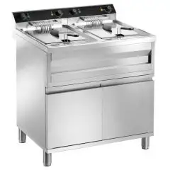 ELECTRIC FRYER - KORAL LINE - MOD. HT1212C - TANK CAPACITY 12 + 12 LITERS OF OIL - THREE-PHASE POWER SUPPLY V 400/50-60Hz - POWER kW 9 + 9 - DIMENSIONS cm L 80 x D 70 x H 96