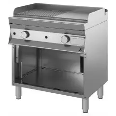 GAS GRIDDLE, 1/2 SMOOTH PLATE 1/2 GROOVED PLATE - Mod 7DGUH4MSBDS - Open cupboard - N 2 cooking zones - Dimensions cm L 80 x D 70 x H 85/90