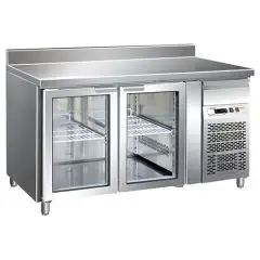 REFRIGERATED COUNTER WITH UPSTAND - STAINLESS STEEL AISI 304 - VENTILATED COOLING - Mod. G-GN2200TNG - GASTRONORM 1/1 (cm 53x32,5) - DOUBLE GLASS DOOR - GROSS CAPACITY Lt 282 - TEMPERATURE RANGE +2°/+8°C - Dimensions cm L136 x D70 x h96 - CE APPROVED