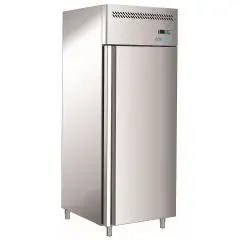 Upright freezer - Stainless steel AISI 201- Mod G-GN650BT FC - Gastronorm 2/1 (cm 65x53) - Ventilated cooling - Single solid door - Capacity Lt 650 - Temperature -18°/-22°C - Dimensions cm L 74 x D 83 x 201 H