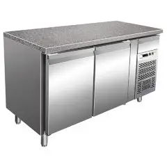 REFRIGERATED TABLE - AISI 304 STAINLESS STEEL - PASTRY - VENTILATED - Mod. G-PA1500TNGR7 - GRANITE TOP - N. 2 DOORS - GROSS CAPACITY Lt 413 - TEMPERATURE -2°/+8°C - Dimensions cm L 150,5 x D 80 x H 87 - CE Standard
