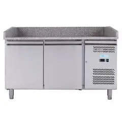 REFRIGERATED PIZZA COUNTER - STAINLESS STEEL AISI 201 - FOR PIZZA CONTAINERS cm 60x40 - VENTILATED COOLING - Mod. G-PZ2600TN FC - DOUBLE SOLID DOOR - Temperature range -2°/+8°C - Dimensions cm 151X80X100 - CE APPROVED