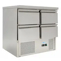 REFRIGERATED SALADETTE AND COUNTER - STAINLESS STEEL AISI 304 - Mod. G-S901-4D-FC - STATIC COOLING - N. 4 DRAWERS - TEMPERATURE RANGE +2°/+10°C - Dimensions cm. L90 x D70 x h85 - CE APPROVED