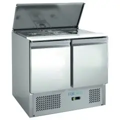 Refrigerated saladette - Stainless steel AISI 201 - Mod G-S902-FC - Gastronorm 1/1 (cm 53 x 32,5) - Static cooling - Double solid door - Temperature range +2°/+8°C - Dimensions cm L 104,5 x D 70 x 85 H