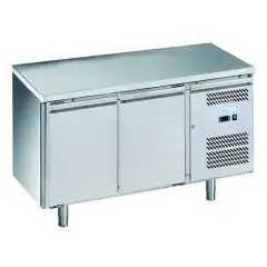 REFRIGERATED COUNTER - STAINLESS STEEL AISI 201 - FOR SNACK BARS - VENTILATED COOLING - Mod. G-SNACK2100TN-FC - N. 2 SOLID DOORS - GROSS CAPACITY Lt 159 - TEMPERATURE RANGE -2°/+8°C - Dimensions cm L 136 x D60 x h85 - CE APPROVED