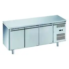 REFRIGERATED COUNTER - STAINLESS STEEL AISI 201 - FOR SNACK BARS - VENTILATED COOLING - Mod. G-SNACK3100TN-FC - N. 3 SOLID DOORS - GROSS CAPACITY Lt 239 - TEMPERATURE RANGE -2°/+8°C - Dimensions cm L 179,5 x D60 x h85 - CE APPROVED