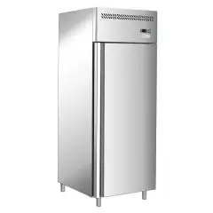 UPRIGHT FRIDGE - STAINLESS STEEL AISI 201 - FOR SNACK BARS - STATIC COOLING - Mod. G-SNACK400BT-FC - GROSS CAPACITY Lt 429 - SINGLE SOLID DOOR - TEMPERATURE RANGE -18º/-22ºC - Dimensions cm L68 x D71 x h201 - CE APPROVED