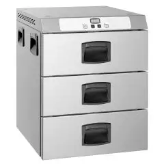 3 DRAWER HOLD OVEN - MOD. GMC3E - ELECTRONIC - CAPACITY: 3 GN 1/1 - SINGLE PHASE V 230/1/50 Hz - POWER W 1000 - DIMENSIONS Cm L 65 X D 60 X h 72 - WEIGHT Kg 40