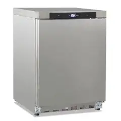 Stainless steel static-fan assisted refrigerated cabinet model GN 200 TN INOX, temperature +2&deg;C / +10&deg;C, gross capacity 200 Lt, external dimensions 600 x 625 x 850 mm.