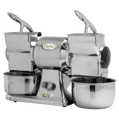 GRATER - MOD. GRAGD1 - DOUBLE GRATER - SUPPLY V 230/50Hz SINGLE PHASE - POWER Kw 0,75 (1,0 Hp) - PRODUCTION PER HOUR Kg 70 x2 - DIMENSIONS cm 22 X 54 X 38 - CE STANDARDS