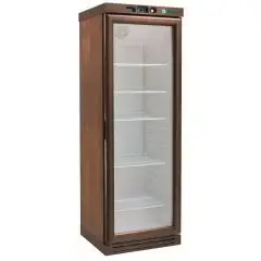 WOODEN WINE DISPLAY COOLER - Mod. KL2791F - Static cooling - TEMPERATURE RANGE +18°/+22°C - Capacity Lt. 310 - Supply single phase 230V/1/50Hz - Power W 150 - Dimensions cm L64 x D61 x h186 - Weight Kg 130