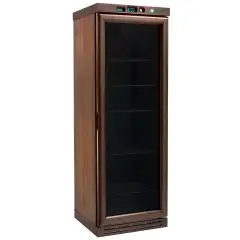 WOODEN WINE DISPLAY COOLER - Mod. KL2791 - Static cooling - TEMPERATURE RANGE +2°/+8°C - Capacity Lt. 310 - Supply single phase 230V/1/50Hz - Power W 185 - Dimensions cm L64 x D61 x h186 - Weight Kg 130
