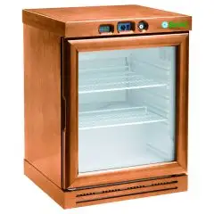 REFRIGERATED WINE DISPLAY - Mod. KL2793 - Capacity of 130 liters - Static refrigeration - Temperature +2/+8 °C - Power of 100 W - Single-phase power supply 230V/1/50Hz - Dimensions cm L 64 x D 61 x 87 H - CE standard