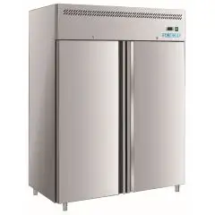 Upright fridge - Stainless steel AISI 201 - Mod M-GN1410TN-FC - Gastronorm 2/1 (65 x 53 cm) - Ventilated - 2 glass doors - Capacity 1300 liters - Temperature 0°/+8°C - Dimensions cm L 148 x D 83 x 201 H