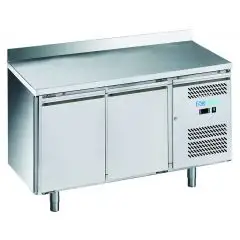 Refrigerated counter with upstand - Stainless steel AISI 201 - Mod M-GN2200TN-FC - Gastronorm 1/1 (cm 53 x 32,5) - Ventilated - 2 doors - Gross capacity 282 liters - Temperature +2°/+8°C - Dimensions cm L 136 x D 70 x H 95