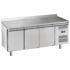 Refrigerated counter with upstand - Stainless steel AISI 201 - Mod M-GN3200BT-FC - Gastronorm 1/1 (cm 53 x 32,5) - Ventilated - 3 doors - Gross capacity 417 liters - Temperature -18°/-22°C - Dimensions cm L 179,5 x D 70 x H 95