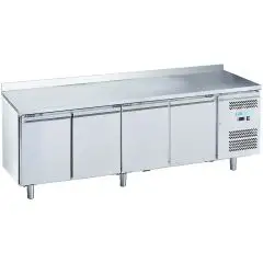 Refrigerated counter with upstand - Stainless steel AISI 201 - Mod M-GN4200TN-FC - Gastronorm 1/1 (cm 53 x 32,5) - Ventilated - 4 doors - Gross capacity 553 liters - Temperature +2°/+8°C - Dimensions cm L 223 x D 70 x H 95